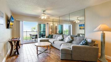 Condo, 1 King Bed with Sofa bed (Land's End 6-303 Beach Front - Premie) | Living area | TV