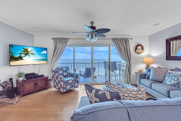 Condo, Multiple Beds (Oceanside 302) | Living area | TV - Oceanside 302 (Indian Rocks Beach)