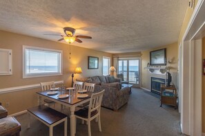 テレビ、暖炉、DVD プレーヤー、ステレオ