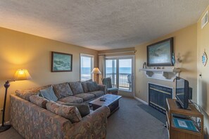 テレビ、暖炉、DVD プレーヤー、ステレオ