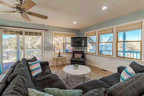 TV, fireplace, video games, DVD player - Pet-friendly oceanside home ocean & sound views, pool, hot tub, rec room & more (Duck)