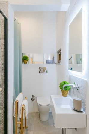 Ducha, secador de pelo, bidet, toallas