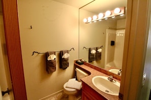Sèche-cheveux, serviettes fournies, savon, papier toilette