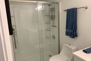 Douche, séchoir à cheveux, serviettes fournies