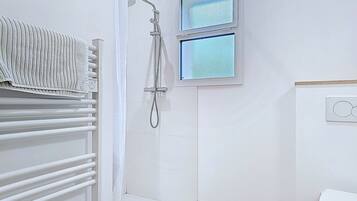 Ducha, toallas, jabón, papel higiénico