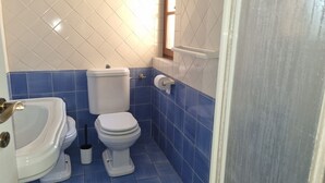 A bathroom with a toilet, bidet, and bathtub. - La Tegola - Old town apartment with amazing views (Barga)