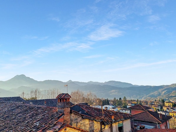 A mountainous landscape with a village.