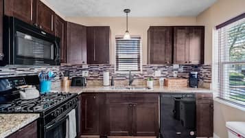 Microwave, oven, stovetop, dishwasher