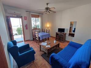 Una televisión, una chimenea, una mesa de tenis de mesa