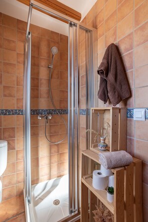 Dusche, Haartrockner, Handtücher