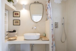 Shower, hair dryer, bidet, towels
