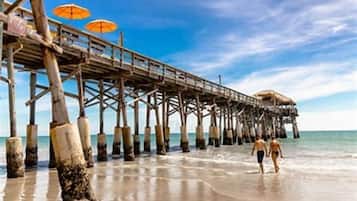 Chaises longues, serviettes de plage