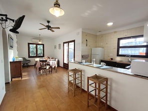Fridge, microwave, coffee/tea maker, toaster