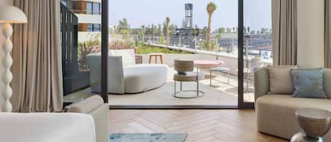 Studio, 1 kingsize bed, uitzicht op jachthaven (Euphoria) | Lakens van Egyptisch katoen, luxe beddengoed, donsdekens