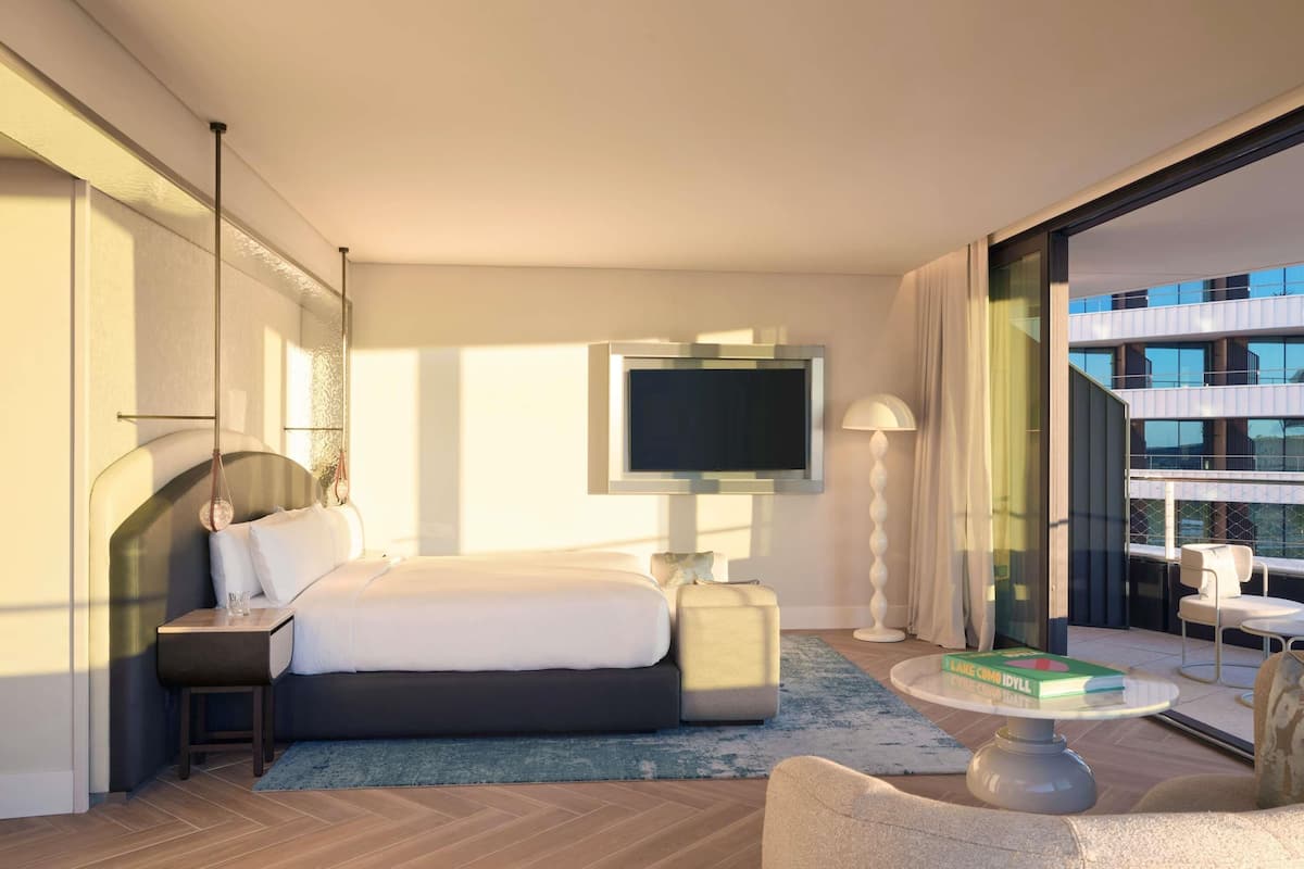 Estúdio, 1 cama King, vista para a marina (Euphoria) | 1 quarto, roupas de cama de algodão egípcio, roupas de cama premium