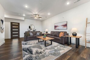 Smart TV, fireplace, foosball, offices