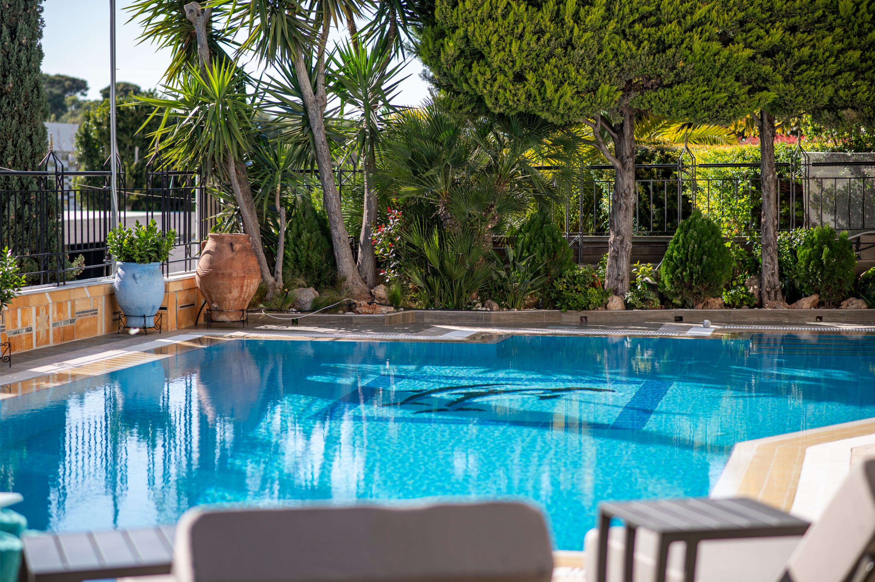 Outdoor pool, sun loungers