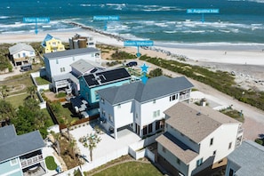 A coastal residential area with houses near the beach, marked features like Vilano Beach, Porpoise Point, Beach Walkover, and St. Augustine Inlet. - Vilano Sunrise Retreat (St. Augustine)