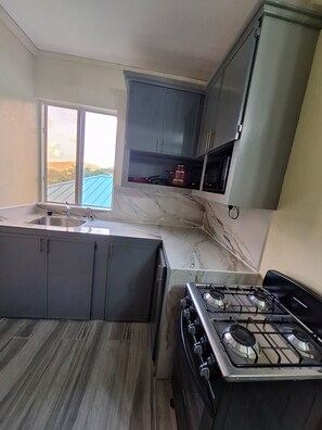 Refrigerador, microondas, horno y parrilla de estufa 