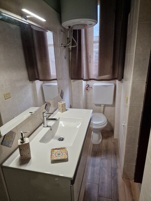 Haartrockner, Handtücher, Seife, Toilettenpapier