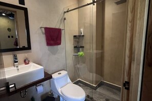 Secador de pelo, toallas, jabón y papel higiénico