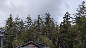 A two-story house with a garage, a driveway, and a red car parked in the foreground. - Private Garden Suite in Langford - Free car charger (Langford)