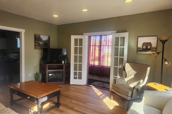 TV connectée, cheminée, livres