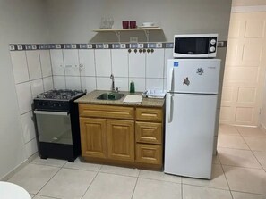 Kühlschrank, Mikrowelle, Herdplatte, Wasserkocher