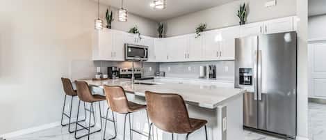 Fridge, microwave, oven, dishwasher
