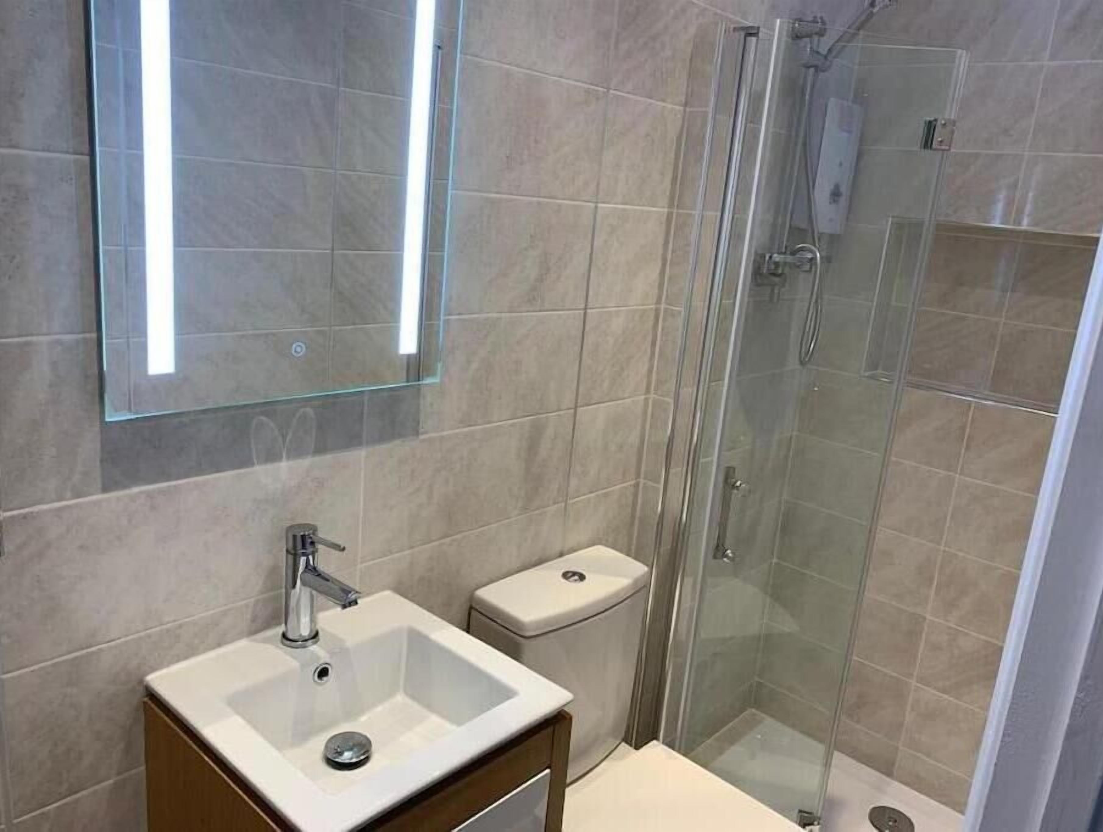Hair dryer, bidet, towels, soap