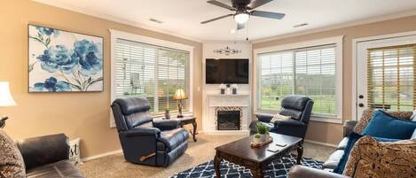 TV, fireplace, offices