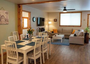 TV, fireplace, offices