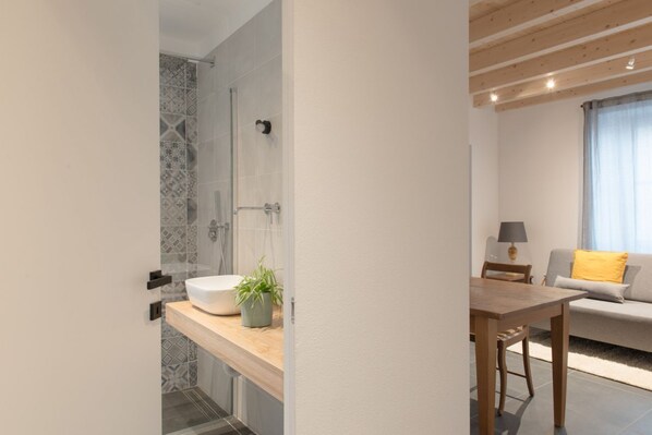 Shower, hair dryer, bidet, towels