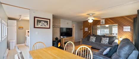 TV, fireplace