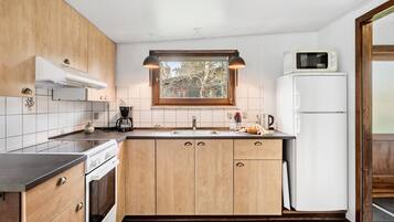 Fridge, stovetop, coffee/tea maker