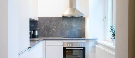 Fridge, microwave, oven, dishwasher