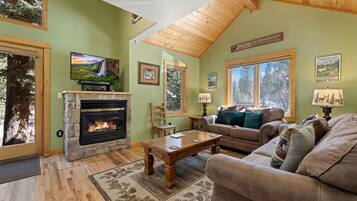 Smart TV, fireplace, DVD player, video library