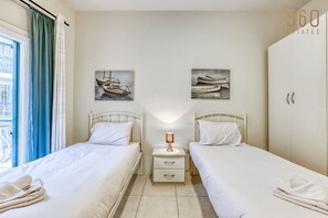 2 bedrooms, desk, iron/ironing board, travel cot