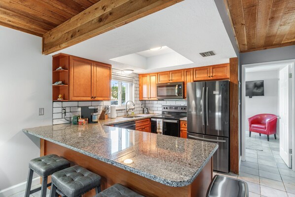 Fridge, microwave, oven, stovetop - The Beach Loft Townhome w/Hot Tub & Steps to the beach! (Cape Canaveral)