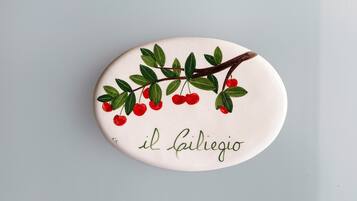 A decorative plate with a branch of red berries and the text 'il Gagliaccio'.