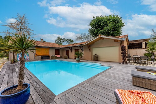 La Farniente – Maison verte avec piscine au sel, proche des plages du Médoc