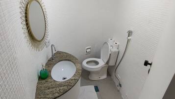 Hair dryer, towels, toilet paper