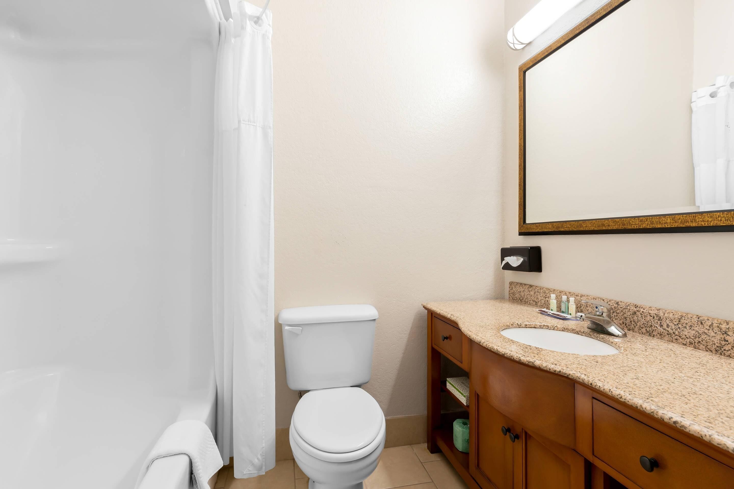 A bathroom with a white toilet, a sink, and a mirror.