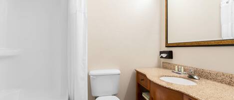 A bathroom with a white toilet, a sink, and a mirror.