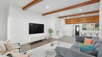 TV, fireplace, video games, stereo