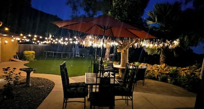 Beautiful luxurious house looking at canyon and mountains, gorgeous sunset.