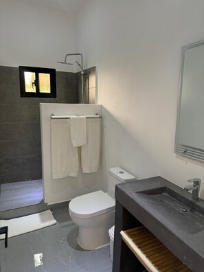 Dusche, Haartrockner, Handtücher, Seife