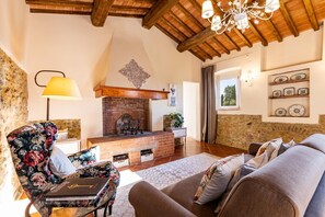 TV, fireplace