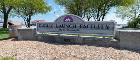 A sign for the Public Launch Facility in the City of Sheboygan.