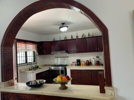 Full-size fridge, oven, toaster, blender